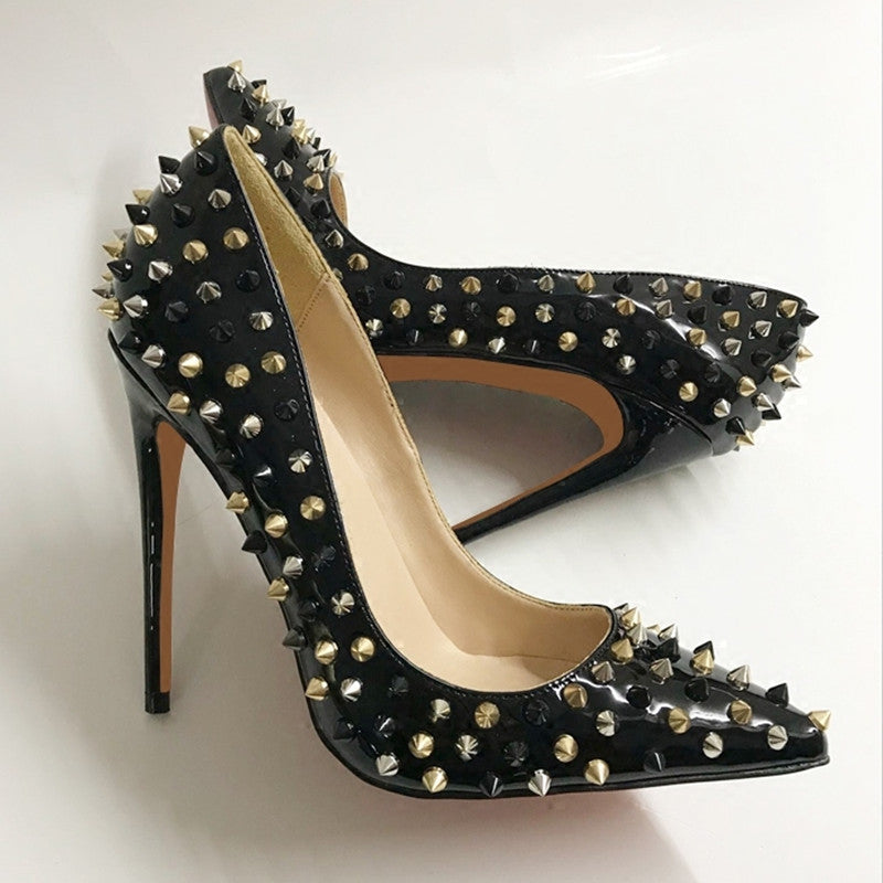 ShopBAM — Patent Black Rivet Stiletto Heels — Women's