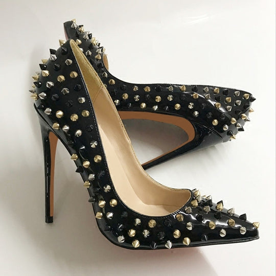ShopBAM — Patent Black Rivet Stiletto Heels — Women&
