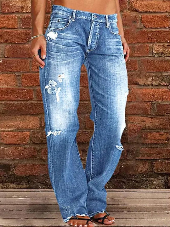 Ripped Loose Wide-Leg Jeans — Women&