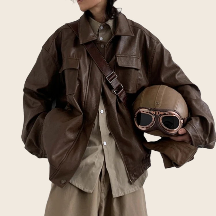 Japanese Vintage PU Motorcycle Jacket - Men&