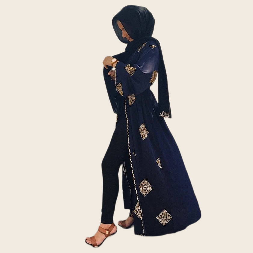 Vintage Embroidered Strappy Cardigan Coat - Navy, enhanced product photo