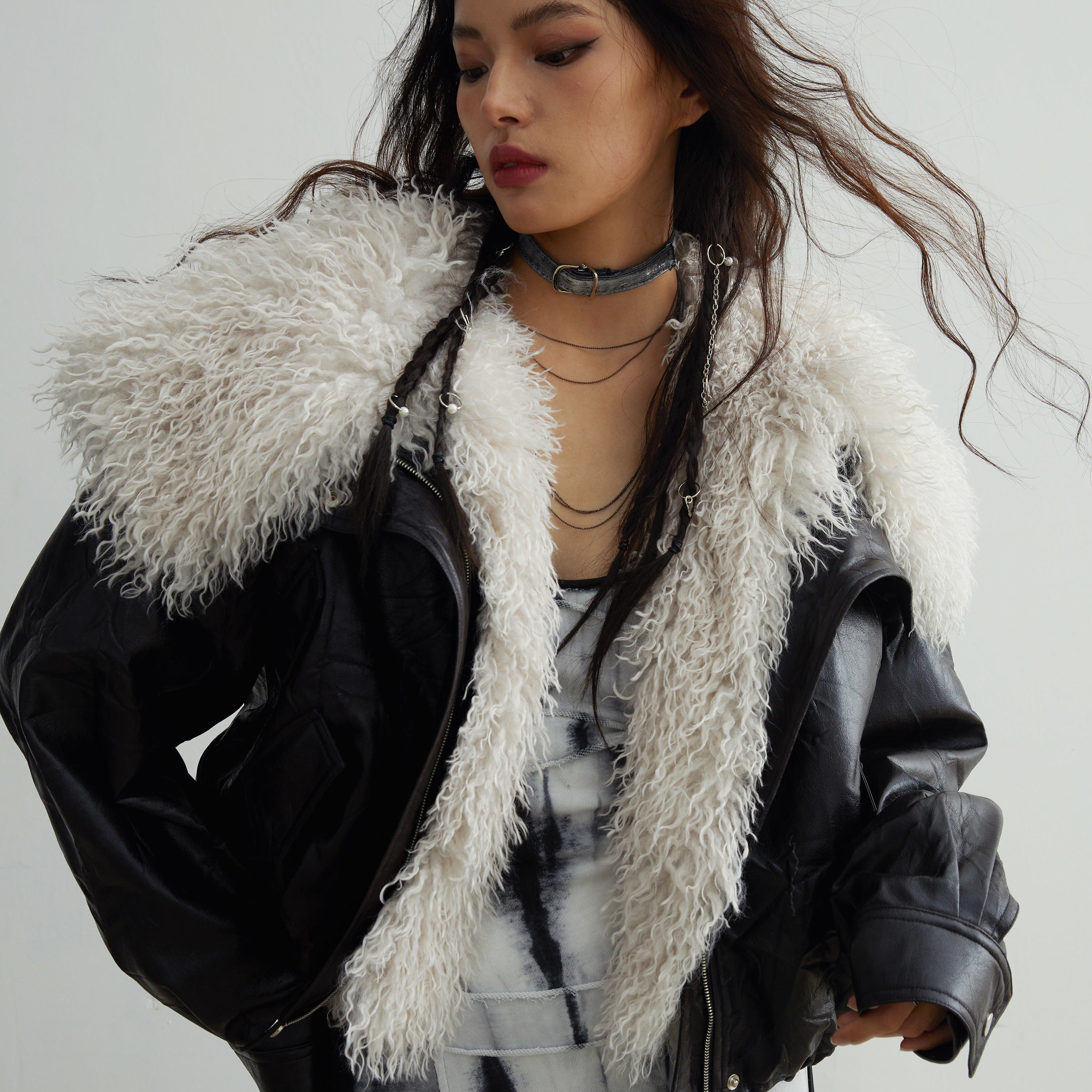 ShopBAM — Detachable Fur Collar Leather Jacket — Retro