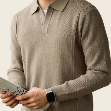 Polo Collar Wool Blend Sweater - Men's, enhanced product photo