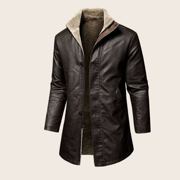 Fleece-Lined Leather Coat - Men's, enhanced product photo