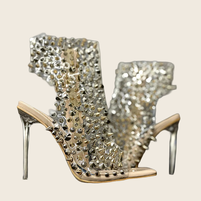 Rivet Transparent Stiletto Square Toe Sandals - Women's, enhanced product photo