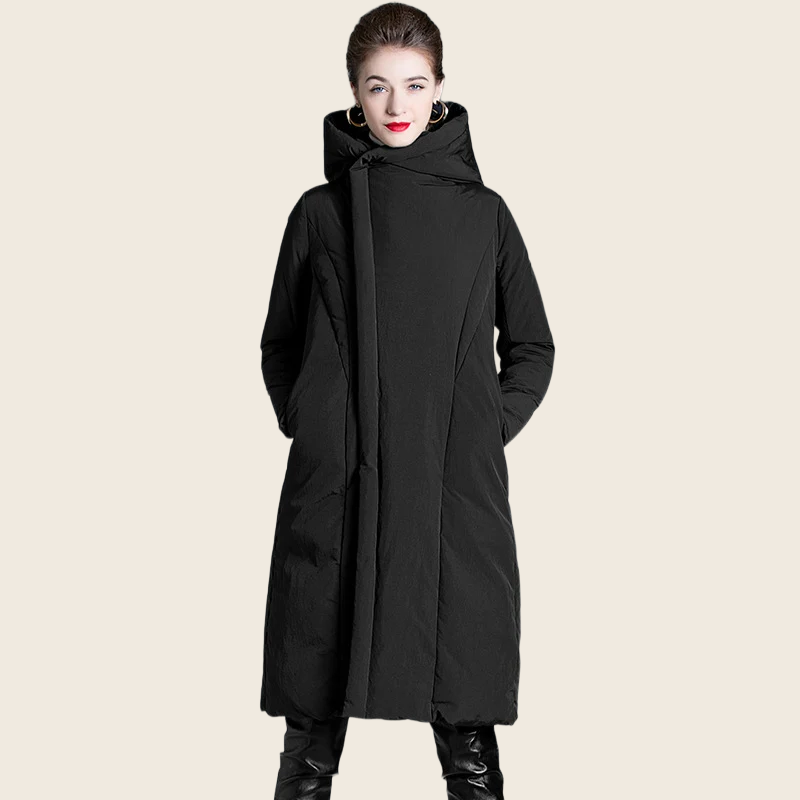 Slim Straight Winter Coat - Black, enhanced product photo