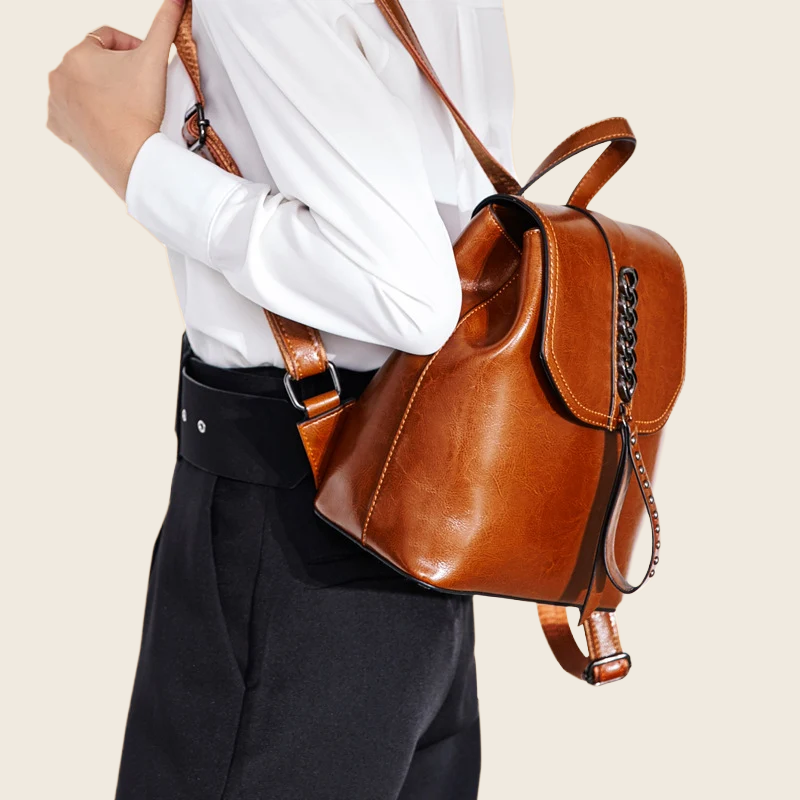 Leather Fashion Backpack - Women's, enhanced product photo