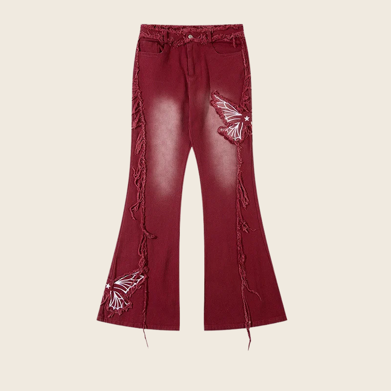 Retro Butterfly Embroidered Jeans - Women's, enhanced product photo