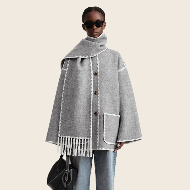 Tassel Collar Wool Coat - 5 Colours, enhanced product photo