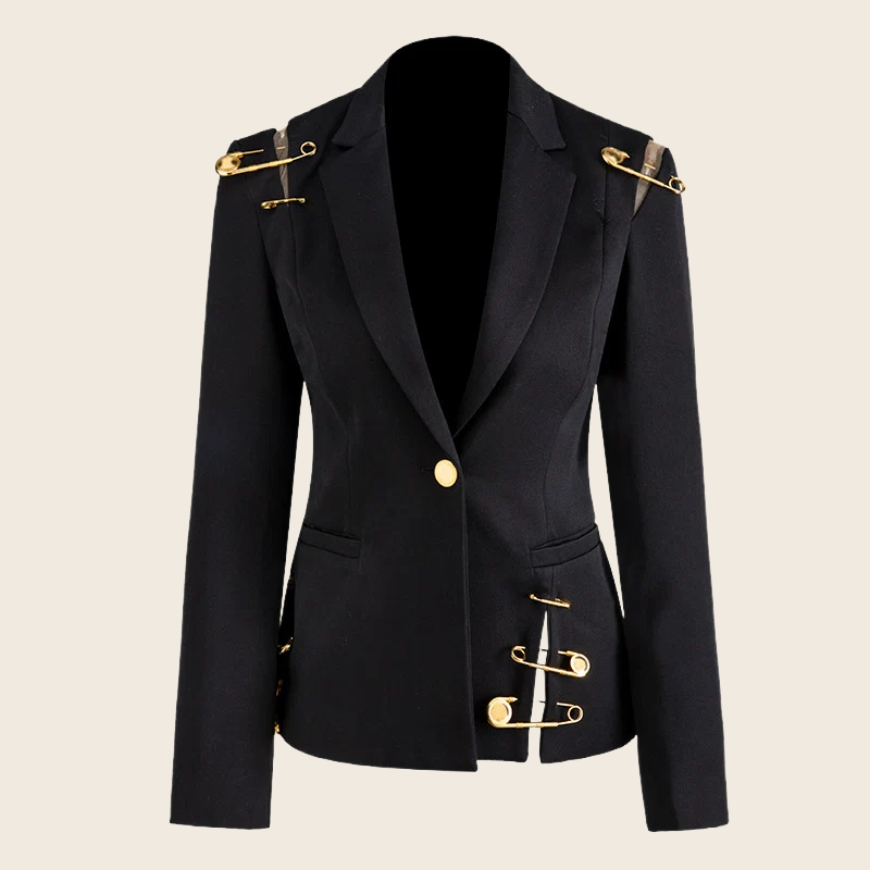 Hollowed-Out Pin Coat - Street Style, enhanced product photo
