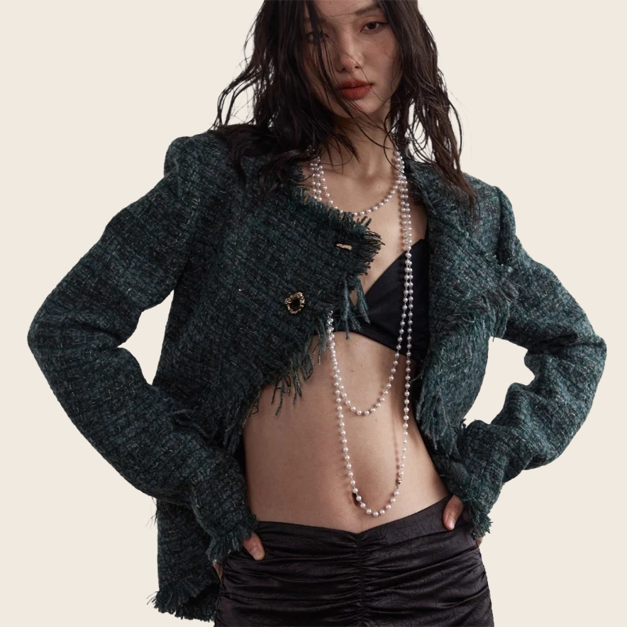 Short Coat - Raw Edge, Dark Green, enhanced product photo