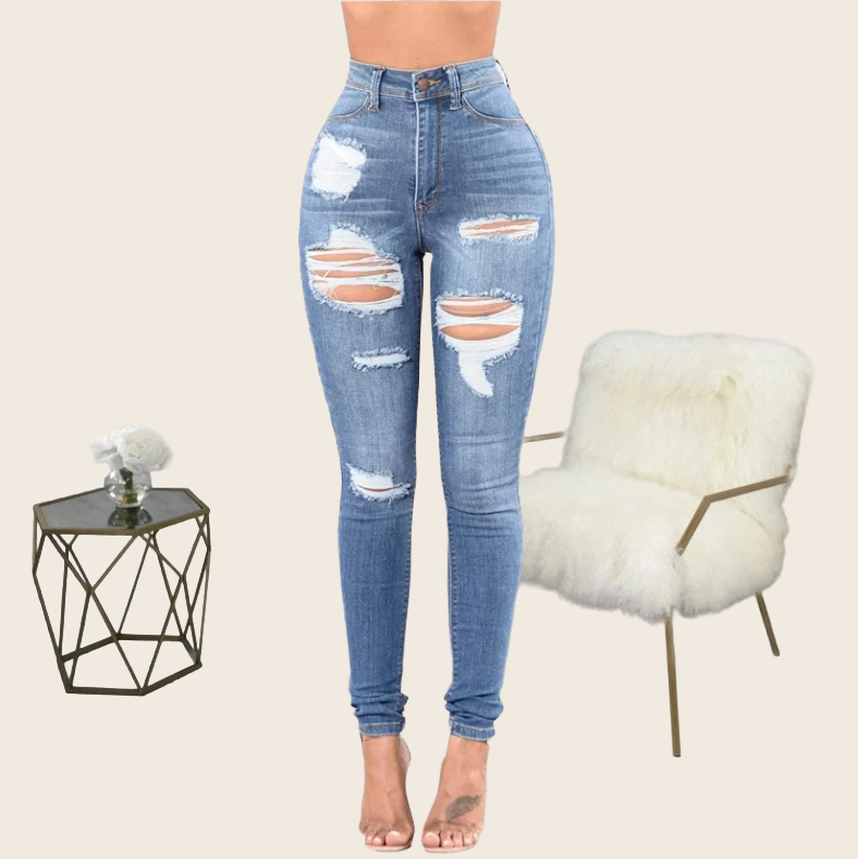 Pencil Ripped Jeans - Women's, enhanced product photo