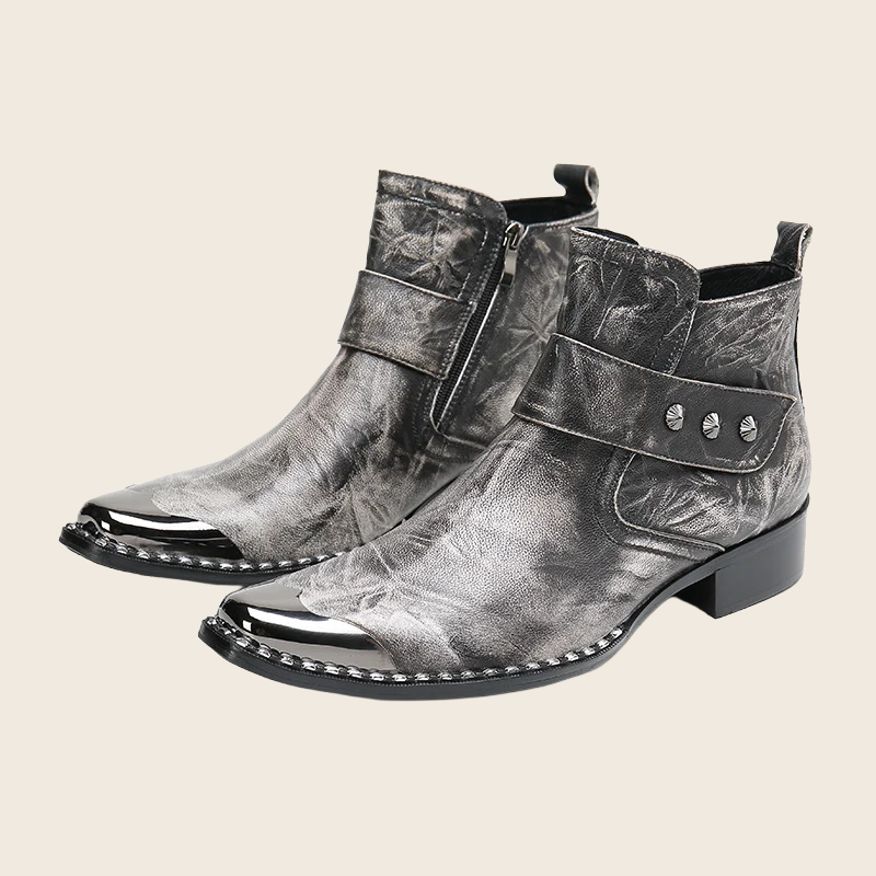 Chunky Heel Cowhide Lace-Up Motorcycle Boots - Unisex, enhanced product photo