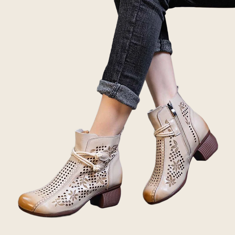 Hollow-Out Leather Retro Boots - Women's, enhanced product photo