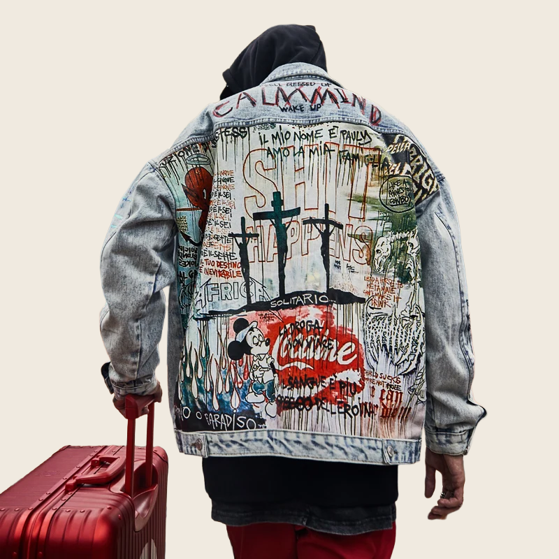 Graffiti Painted Denim Jacket - Unisex, enhanced product photo