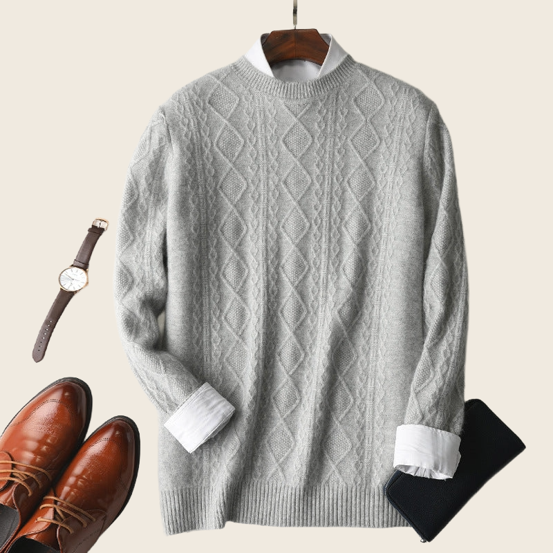Jacquard Round Neck Pullover - Men's, enhanced product photo