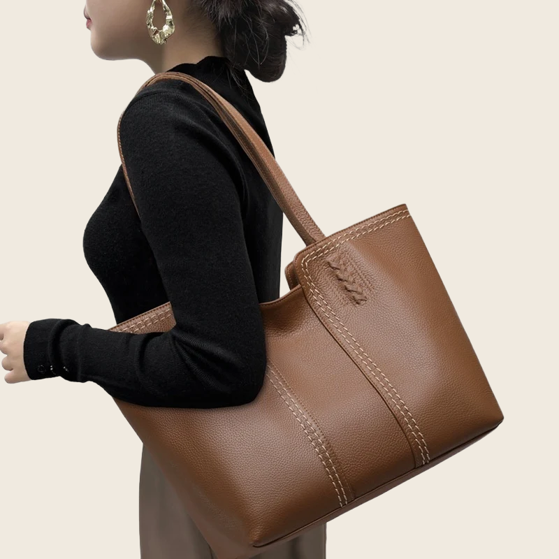 Two-Layer Leather Tote - Women's, enhanced product photo