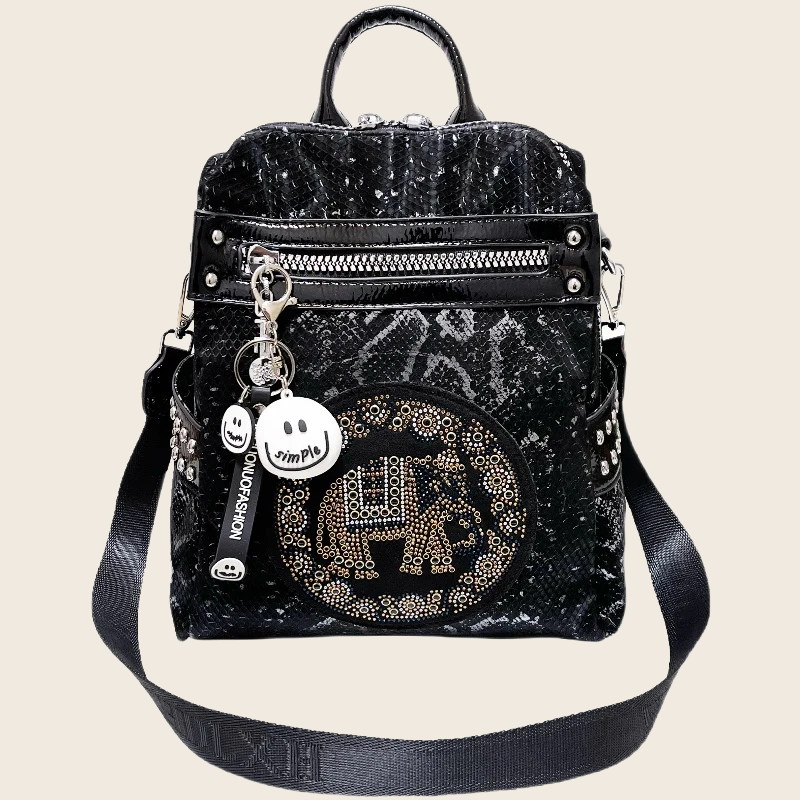Black Leather Shoulder Bag - Women's, enhanced product photo