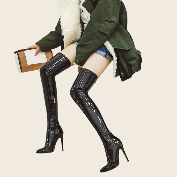 Over-The-Knee Patent Leather Boots - Women's, enhanced product photo