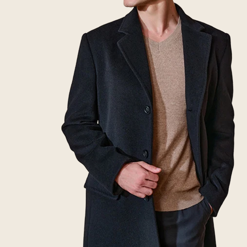 Cashmere Coat - Mid-Length, Black, enhanced product photo