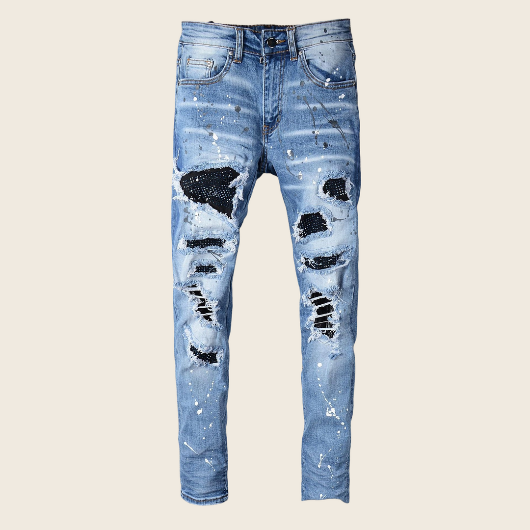 Whiskered Patch Denim - Classic Blue, enhanced product photo