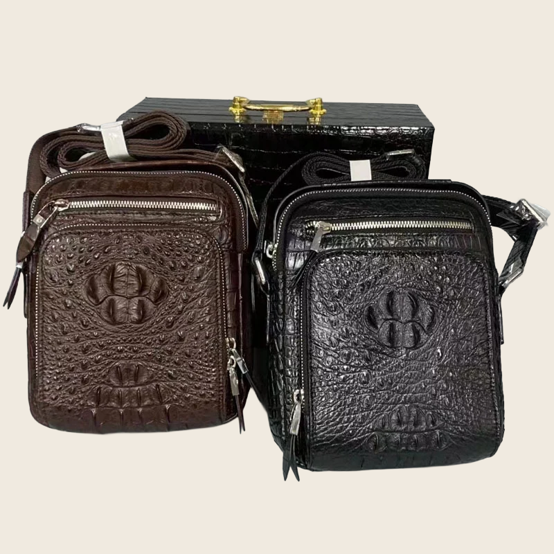Crocodile Leather Crossbody Bag - Men's, enhanced product photo