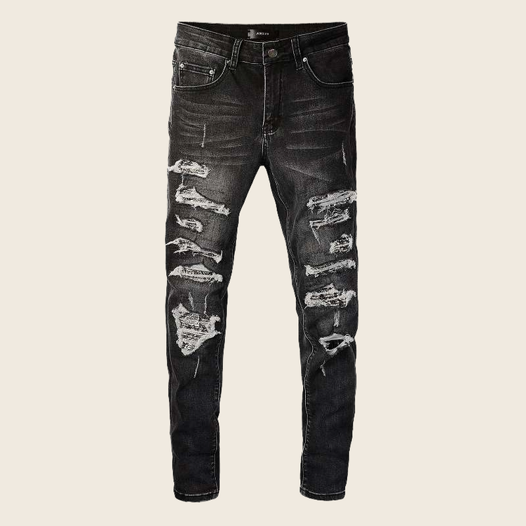 High Street Wrinkled Patch Slim Denim - Grey, enhanced product photo