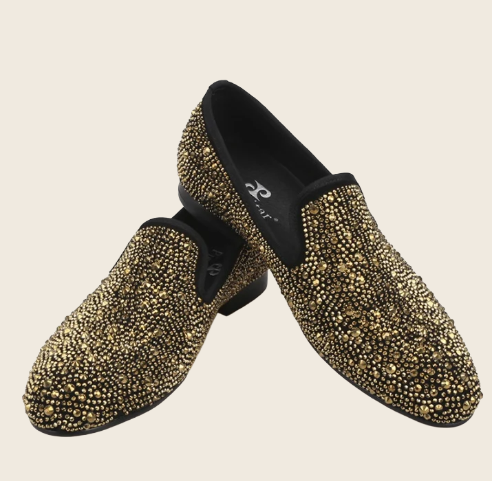 Black Leather Diamond Dress Shoes - Men's, enhanced product photo
