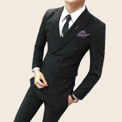 Double-Breasted Slim Suit Pants Set - Men's, enhanced product photo