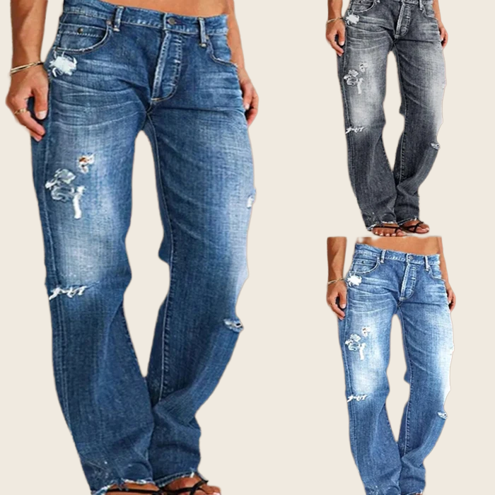 Ripped Loose Wide-Leg Jeans - Women's, enhanced product photo