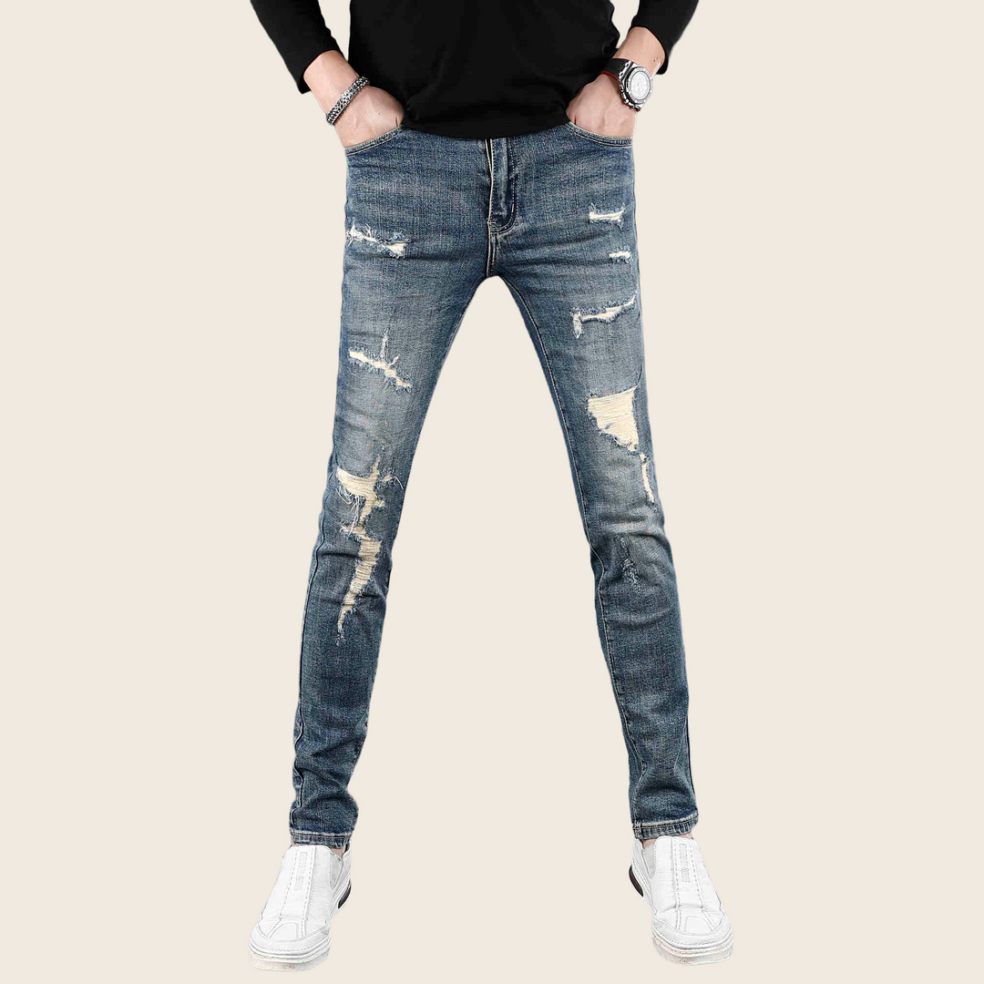 Fashion Ripped Stretch Skinny Denim - Deep Blue, enhanced product photo