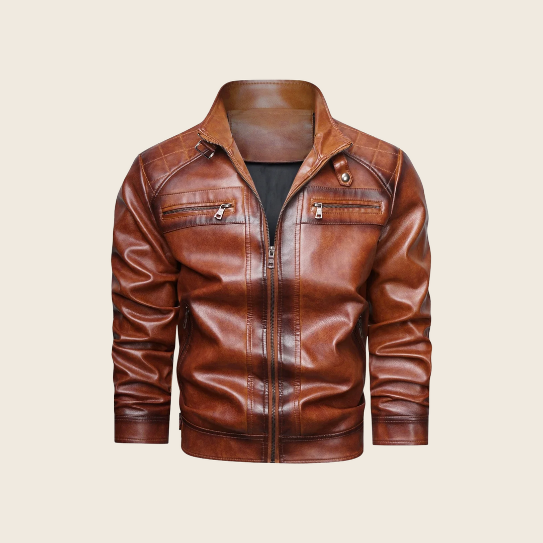 Slim-Fit PU Leather Jacket - Men's, enhanced product photo