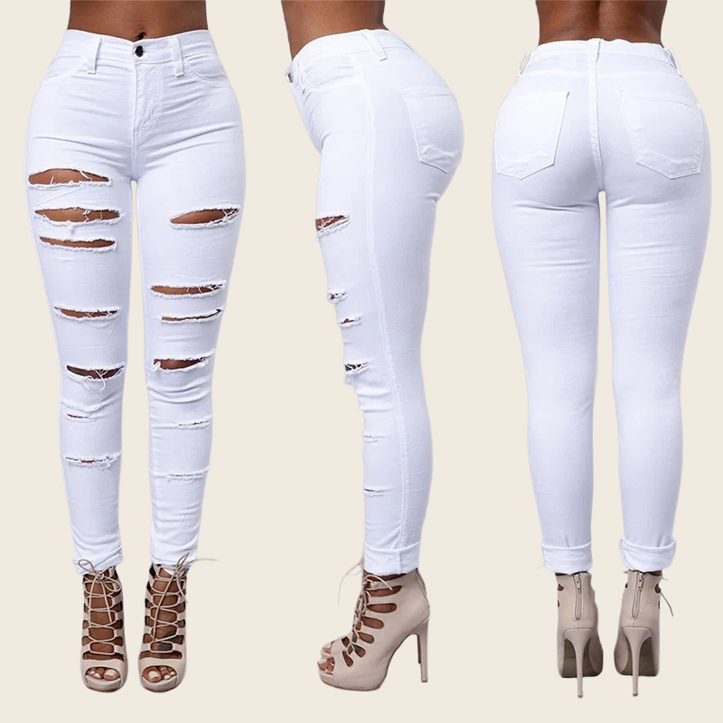 Ripped High-Waist Skinny Jeans - Women's, enhanced product photo