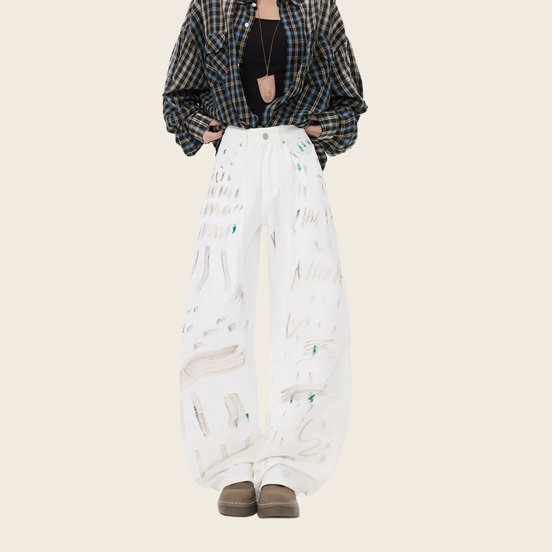 White Graffiti Distressed Jeans - Women's, enhanced product photo