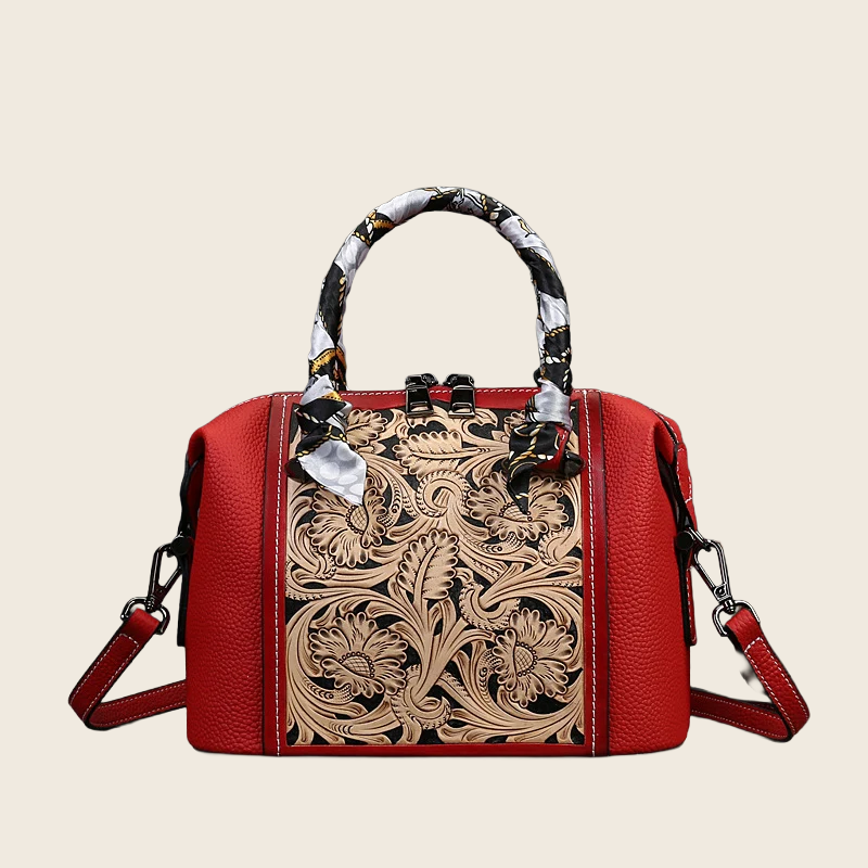 Carved Cowhide Leather Messenger Bag, enhanced product photo