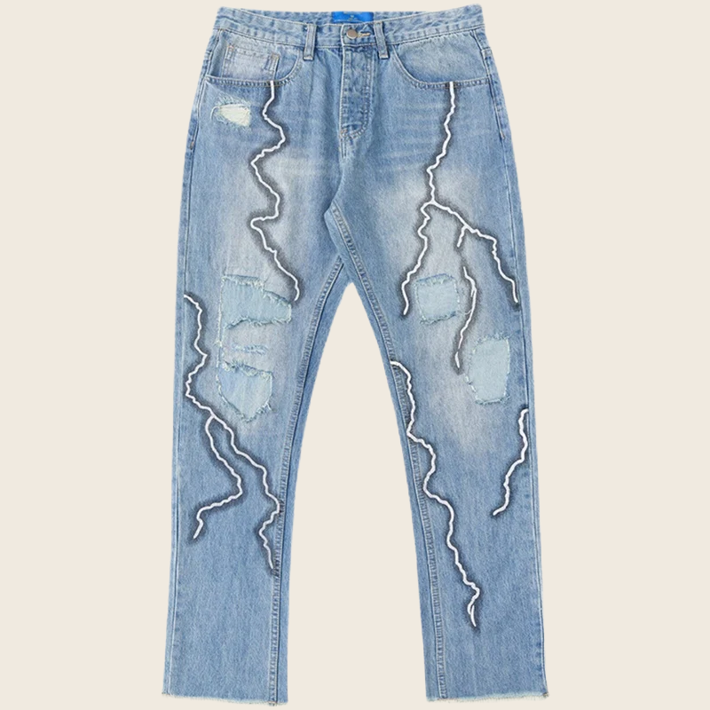 Lightning Stitch Ragged Jeans - Women's, enhanced product photo