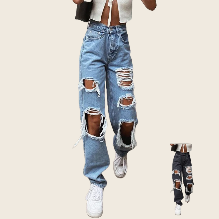 American Retro Distressed Wide-Leg Jeans - Women's, enhanced product photo