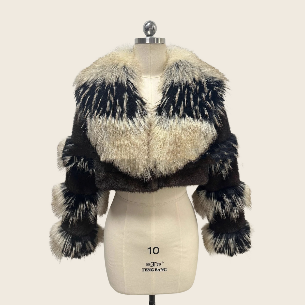 Eco Faux Fur Short Coat - Lapel, Brown, enhanced product photo