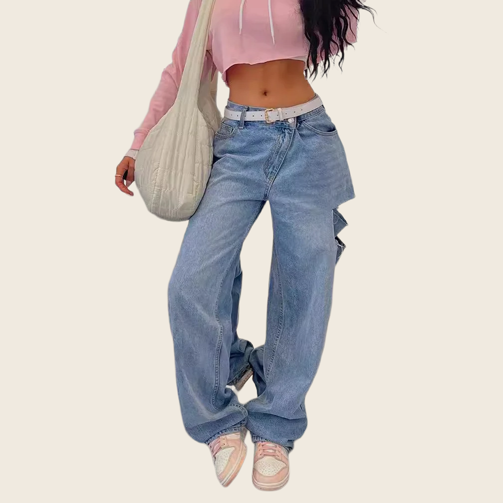 Asymmetric Low-Waist Distressed Jeans - Women's, enhanced product photo