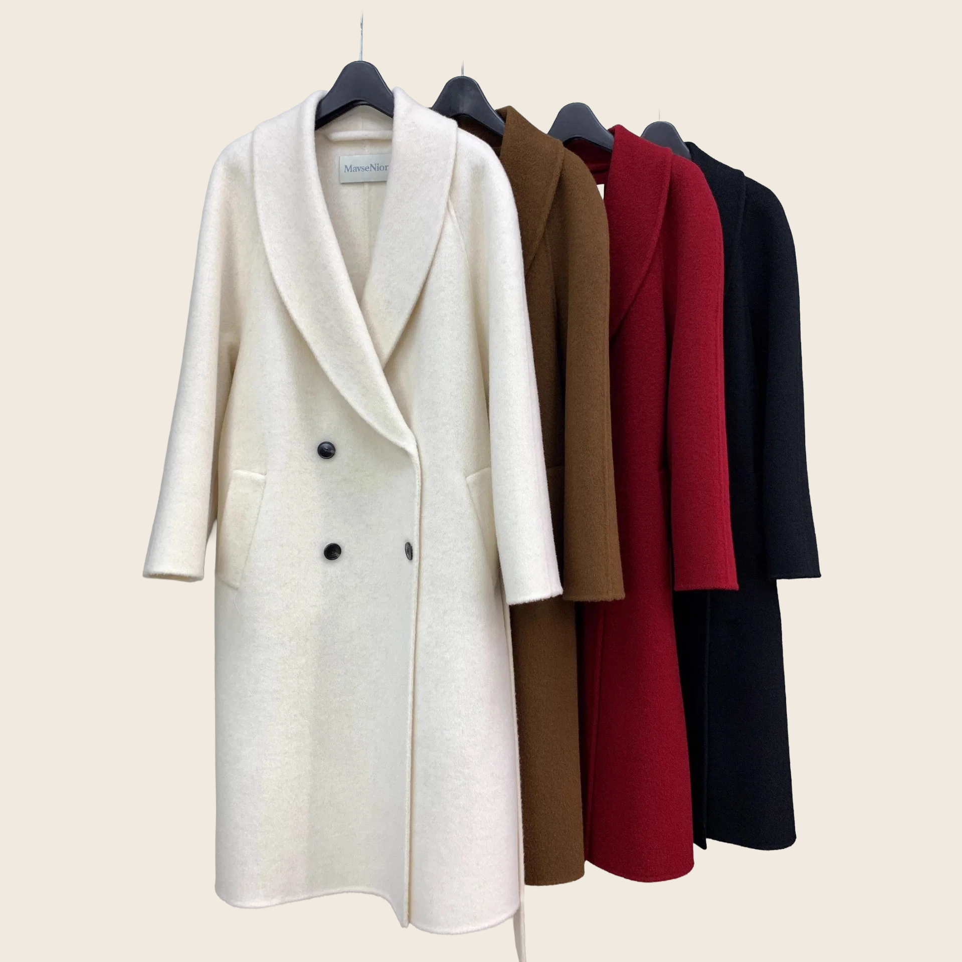 Long Double-Faced Wool Coat - Tie Closure Raglan, enhanced product photo