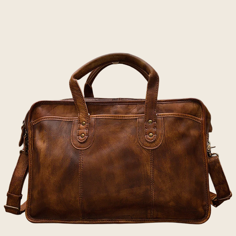 Vintage Leather Travel Briefcase - Men's, enhanced product photo