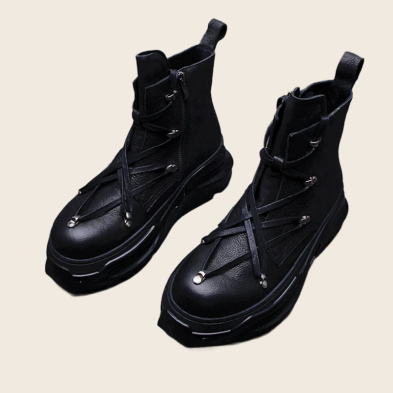 Thick-Soled Side Zipper Motorcycle Martin Boots - Men's, enhanced product photo