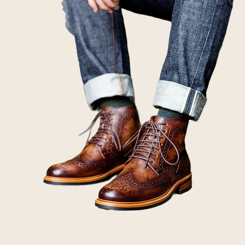 Round Toe Leather Martin Boots - Men's, enhanced product photo