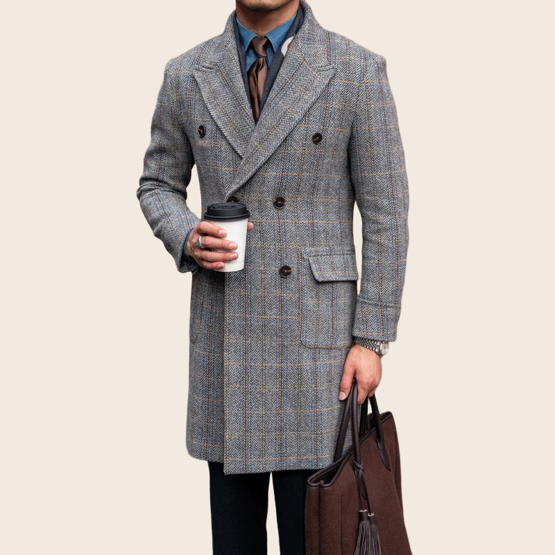 Retro Wool Plaid Polo Coat, enhanced product photo