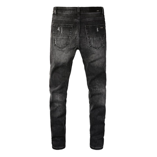 High Street Wrinkled Patch Slim Denim — Grey