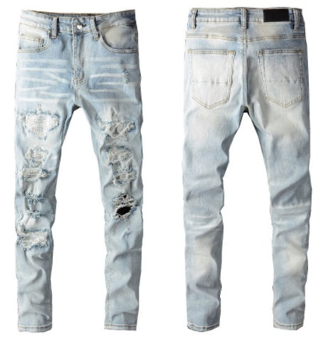 ShopBAM — Distressed Stretch Skinny Denim — Light Blue