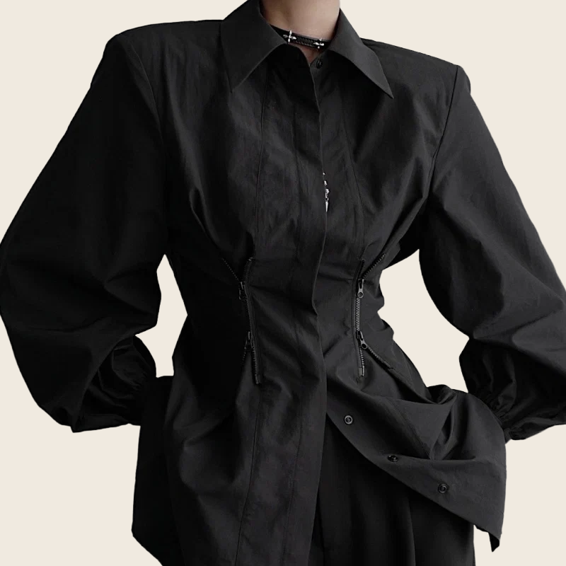 Loose Zip-Front Long Sleeve Shirt - Women's, enhanced product photo