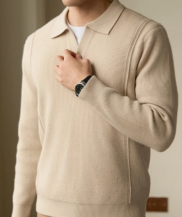 Polo Collar Wool Blend Sweater — Men's