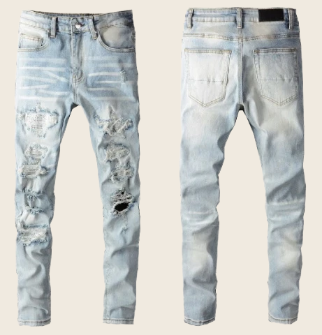 Distressed Stretch Skinny Denim - Light Blue, enhanced product photo