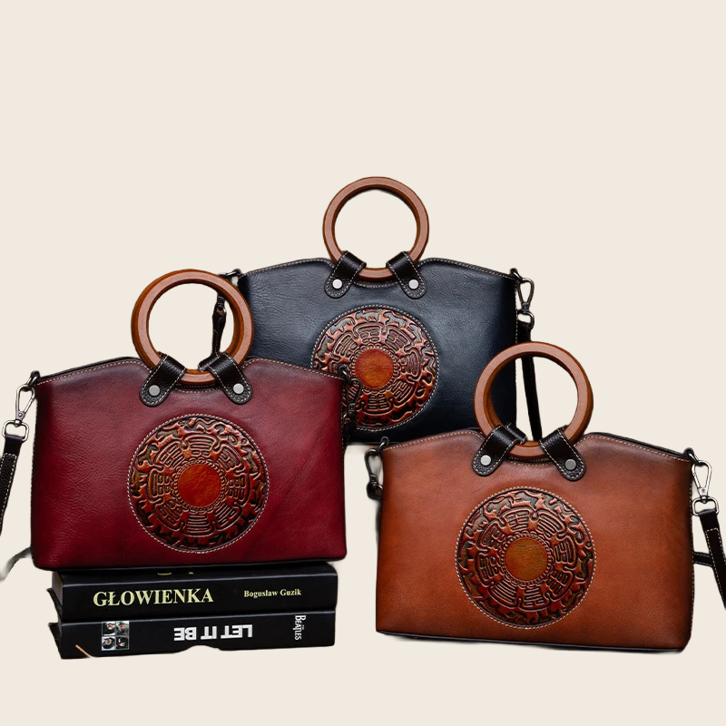 Embossed Leather Messenger Bag, enhanced product photo